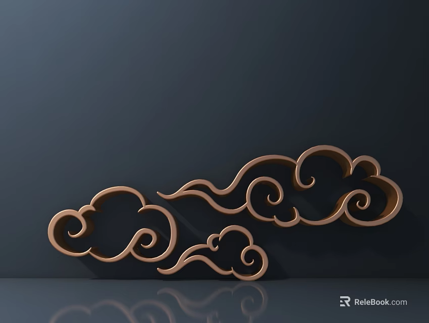 Golden Carved Cloud Swirl Patterns on Dark Background with 3D Texture 3d model