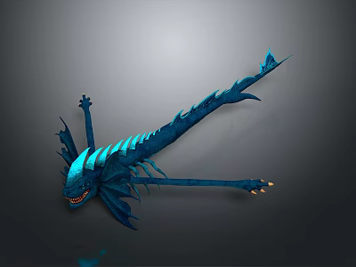 Mythical Blue Dragon Game Movie Character With Glowing Spine And Sharp Claws 3d model