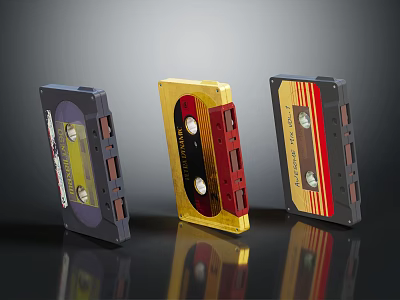 Vintage Cassette Tapes Featuring Three Different Colorful Retro Design Styles 3d model