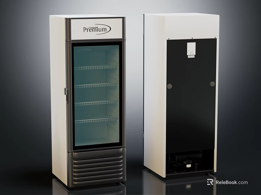 Premium Upright Refrigerator and Freezer With Glass Door and Black Door Design 3d model 
