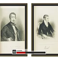 Two Framed Vintage Male Portrait Paintings In Black And White Classic Style