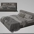 Modern Double Bed Interior With Comfortable Headboard Soft Pillows And Cozy Blanket 3d model