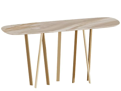 Elegant Modern Console Table With Curved Light Marble Top And Golden Metal Legs Design 3d model