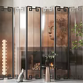 Modern Glass Room Divider With Metal Frame And Interior Decor Elements 3d model