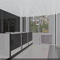 Public Toilet Interior With White Tiled Walls Window Green View Washbasins And Cabinet Units