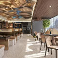Modern Restaurant Interior With Luxurious Ceiling Design Seating Area And Fireplace Accent 3d model
