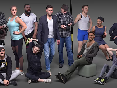Group of Diverse People in Various Poses and Casual Attire in Studio 3d model