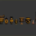 Set Of Yellow And Black Ornamental Vases With Various Shapes And Sizes For Home Decor