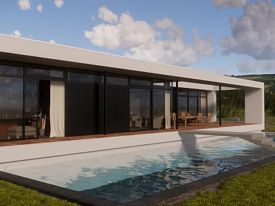 Modern Single Family Villa With Swimming Pool Large Glass Windows And Mountain View 3d model
