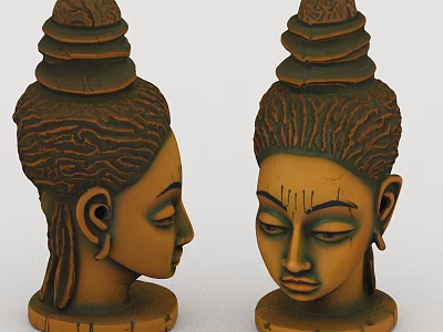 Decorative Buddha Head Sculpture Set With Textured Details And Vintage Design 3d model