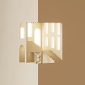 Wall Lights Illuminating Architectural Model Structure With Arched Windows Staircase And Rabbit Doll