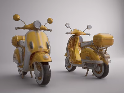 Two Vintage Yellow Bicycles With Storage Box On Gray Background 3d model