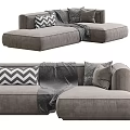 Modern Gray Sectional Sofa with Chevron Pattern Pillows and Throw Blanket 3d model