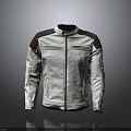 Light Colored Leather Jacket With Contrasting Shoulder Patches And Modern Front Zipper Design