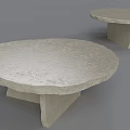 Two Round Stone Coffee Tables with Textured Surface and Geometric Base Design 3d model