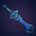 Fantasy Sword With Glowing Blue And Green Energy Metallic Decorative Hilt Design