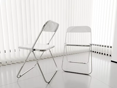 Transparent Modern Single Chair With Metal Frame White Blinds And Smooth Floor 3d model