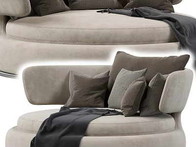 Modern Beige Upholstered Single Sofa With Curved Arms Throw Pillows And Soft Blanket 3d model