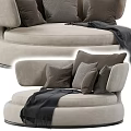 Modern Beige Upholstered Single Sofa With Curved Arms Throw Pillows And Soft Blanket