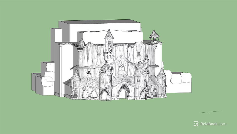 Ancient Architecture Castle Style Structure With Towers Spires And Arched Doors 3d model 