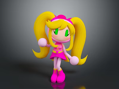Cute Cartoon Game and Movie Character with Blonde Pigtails Green Eyes and Pink Outfit 3d model