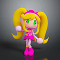 Cute Cartoon Game and Movie Character with Blonde Pigtails Green Eyes and Pink Outfit