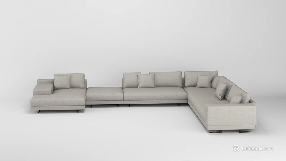 Gray Fabric Sectional Sofa With Multiple Cushions For Modern Living Room 3d model