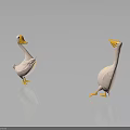 Decorative White Duck Figurines With Yellow Beaks And Feet Standing On Dark Surface With Reflection