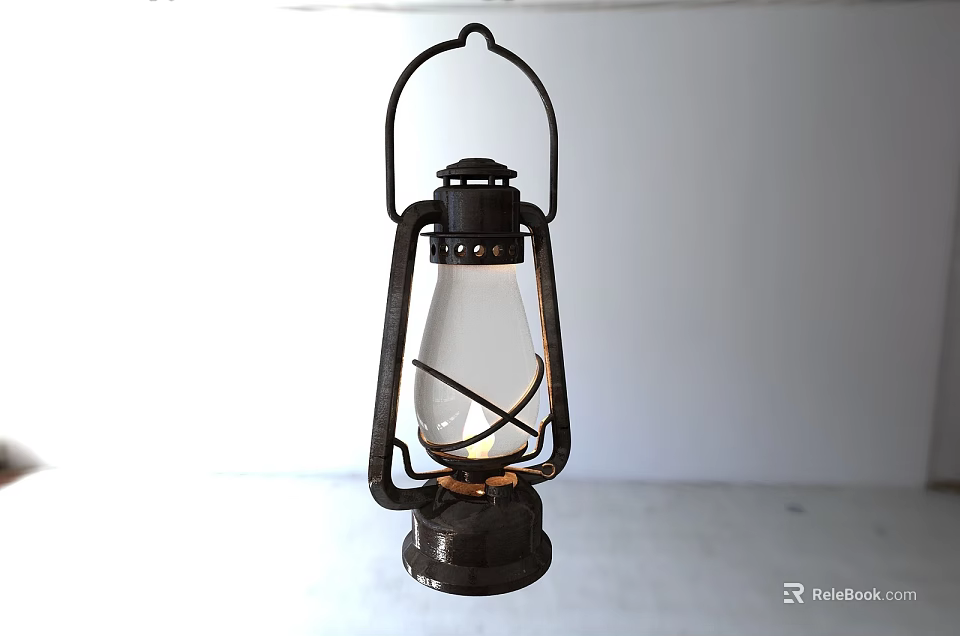 Vintage Candle Lantern with Metal Frame Glass Shade and Classic Handle for Home Decorative Lighting 3d model 