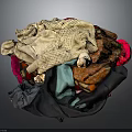 Pile of Multicolored Clothing Fabrics With Various Textures and Mixed Patterns