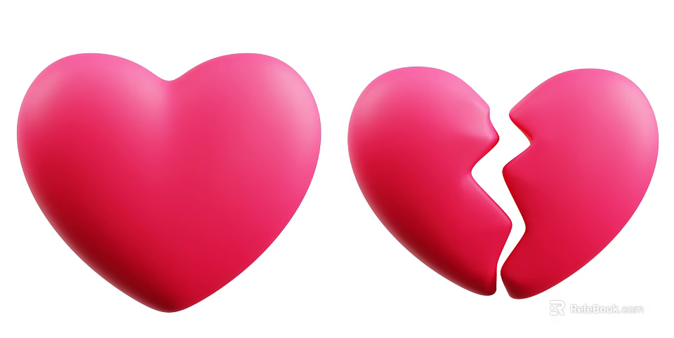 Decorative Ornament Set with Complete Pink Heart and Broken Heart Pieces 3d model 