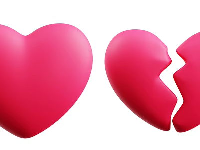 Decorative Ornament Set with Complete Pink Heart and Broken Heart Pieces 3d model