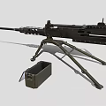 Detailed Military Machine Gun With Sturdy Tripod Stand And Metal Ammunition Box