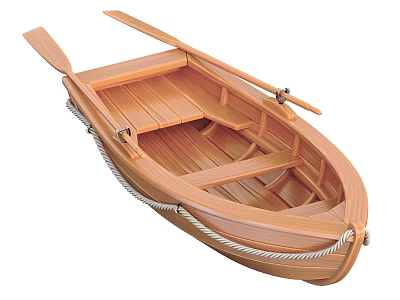 Handcrafted Wooden Boat With Classic Design Oars Rope Details And Wooden Interior 3d model