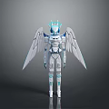 Futuristic White And Blue Mechanical Game Movie Character With Wings And Helmet Design