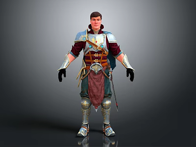 3D Fantasy Medieval Warrior Character In Armored Outfit With Metal Armor Details 3d model