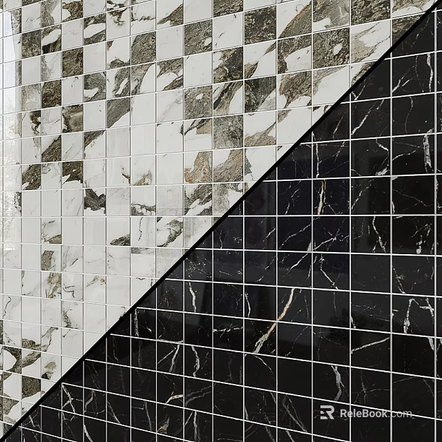 Marble Pattern Wall Tiles With White Gray And Black Grid Design For Decoration 3d model