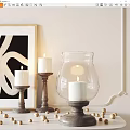 Elegant Glass Candle Lantern With Wooden Base And Golden Decorative Balls On Tabletop