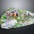 Natural Woodland Scene Component With Tree Stumps Stones And Green Grass