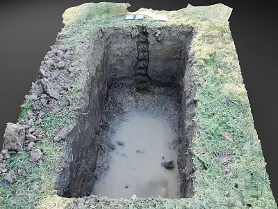 Dug Hole in Grass Area with Water Accumulated at Bottom and Dirt Edges 3d model