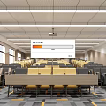 School Modern Spacious Classroom With Rows Of Desks Windows And Projector Lighting