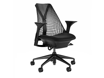 Modern Black Office Chair With Mesh Backrest Armrests And Wheeled Base 3d model