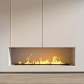Modern Minimalist Fireplace Interior With Built in White Cabinets And Flames
