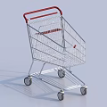 Public Facility Shopping Cart Featuring Red Handle Metal Frame And Four Wheels For Supermarkets