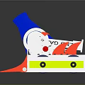 Game Movie Mechanical Character With Red Thrusters Blue Top And Silver Metal Structure
