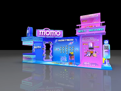 Momo Themed Art Installation With Blue Pink Design Game Center And Photo Booth 3d model