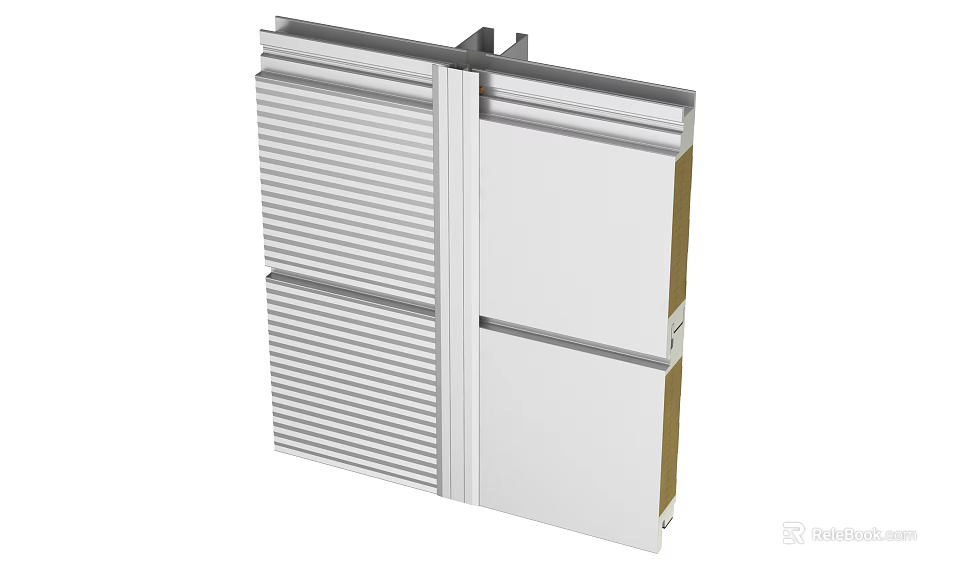 Modern Building Exterior Wall With Modular Ribbed Panels And Metal Frame 3d model