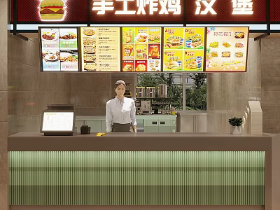 Handmade Fried Chicken Burger Fast Food Mall Shop With Menu Board And Counter Service 3d model