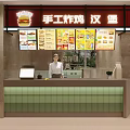 Handmade Fried Chicken Burger Fast Food Mall Shop With Menu Board And Counter Service