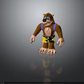 Brown Bear 3D Character With Blue Suspenders Yellow Shorts and White Pendant